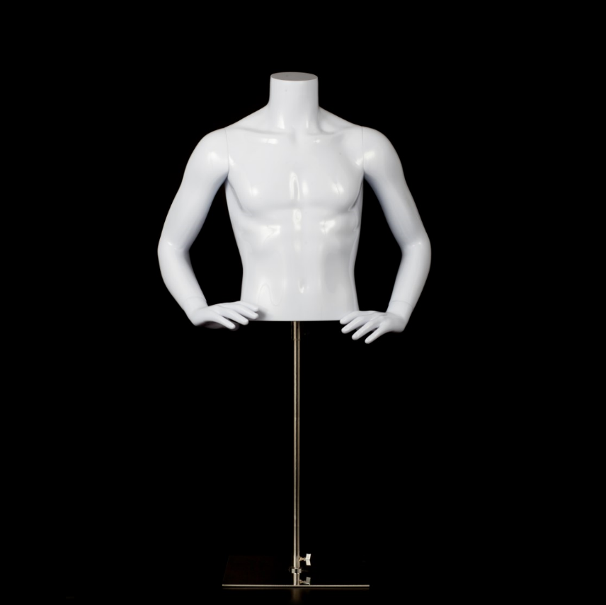 Plastic Male Half Mannequin with Stand, White, Solid Posh Concept